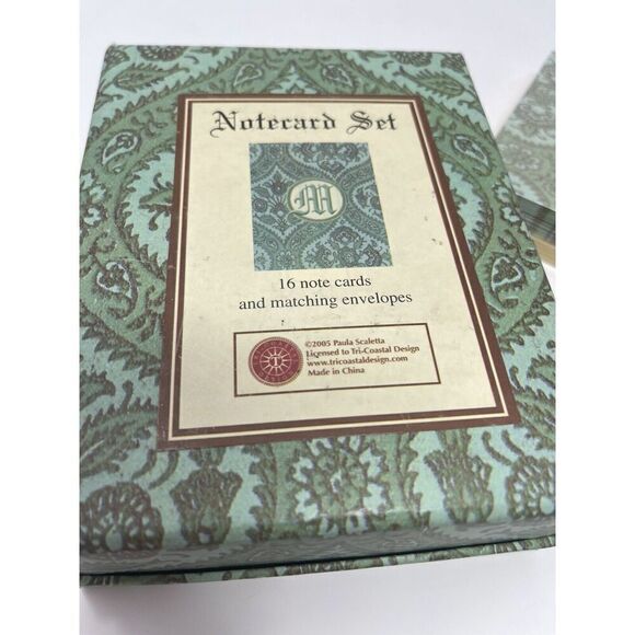 NEW Paula Scaletta Boxed Set Monogrammed Initial Notecards Letter M Blue Green - Picture 3 of 5